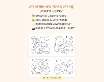NZ Kawaii Coloring Book: Kiwi, Sheep & Te Reo (Digital PDF)