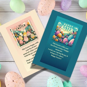 8 Easter Cards Printable, Easter Bunny and Floral Cards Set, Happy Easter Egg Greeting Cards, Easter Card For Friends, Digital Cards 5 x 7”