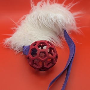 Tug toy, Dog toy, Agility toy, Dog enrichment, Fetch toy, 2 in 1, Tug toy with 2 handles, Tug toy with ball, Faux fur, Sheepskin