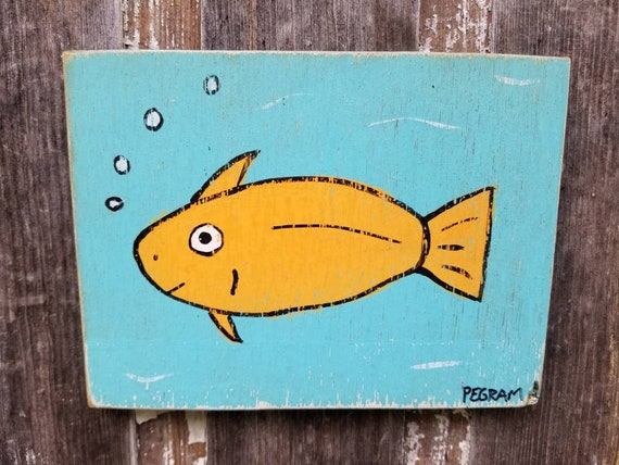 Kids Room Decor Goldfish Art Ocean Theme Baby Nursery Folk Art Fish Painting 8 5 X6 5