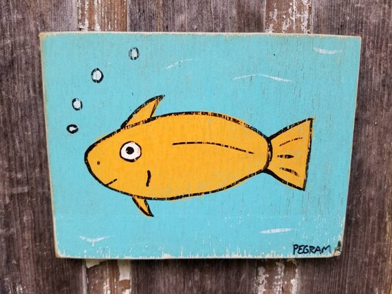 Kids Room Decor Goldfish Art Ocean Theme Baby Nursery Folk Art Fish Painting 8 5 X6 5