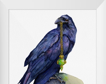 Raven and Skull Bringer of Light Watercolor Digital Print