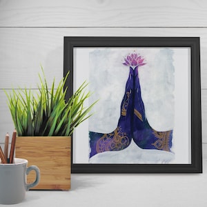 Anjali Mudra - Mixed Media Print/Yogic Hand Gesture/Hand Embellished/Metallic Ink