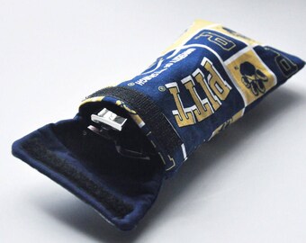 Pitt Panthers glasses case, University of Pittsburgh sunglasses protector, blue and gold eyeglass holder, reading glasses pouch for men