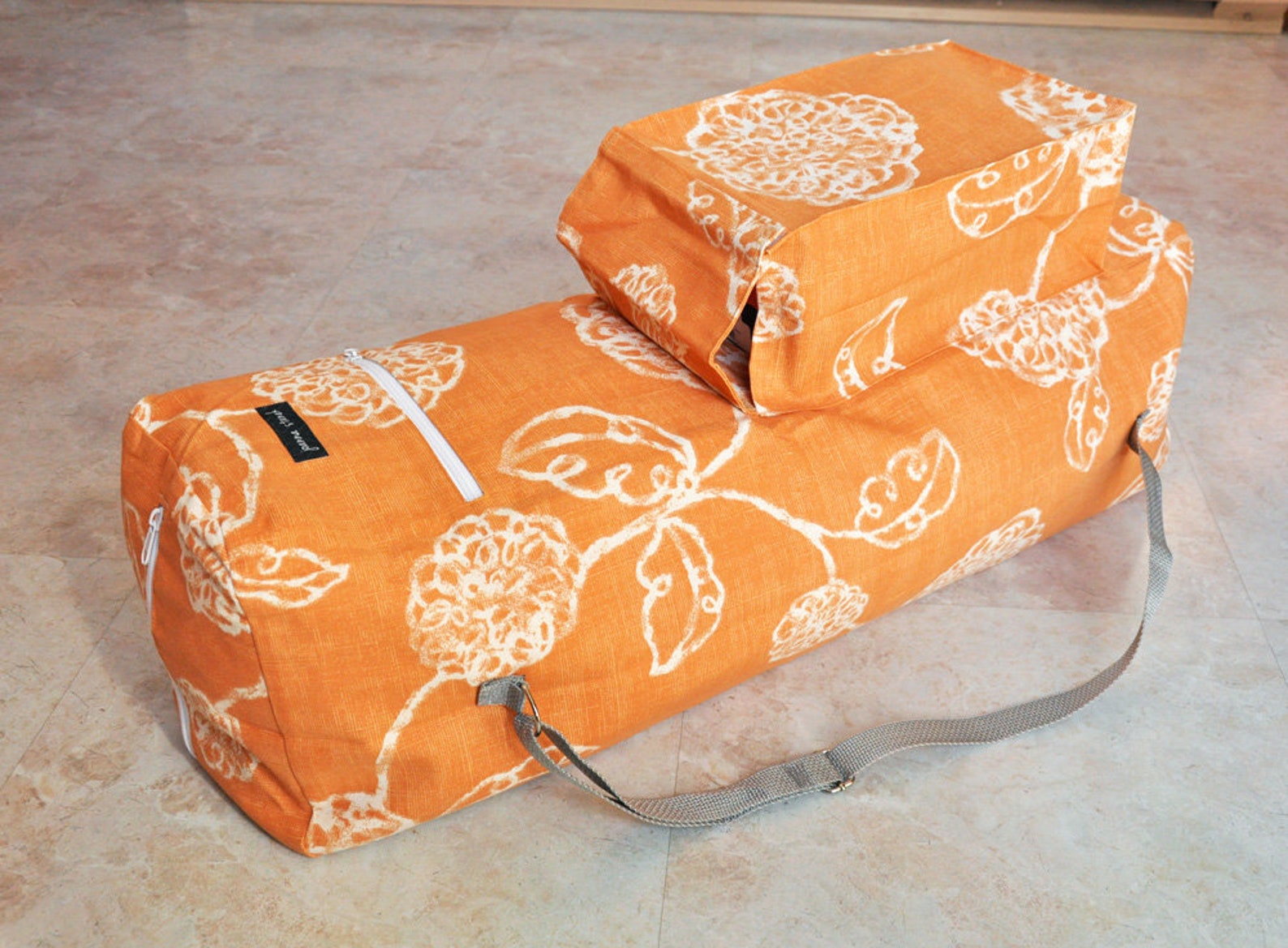 Extra Large Yoga Mat Bag, Orange and White Yoga Bag With Pockets