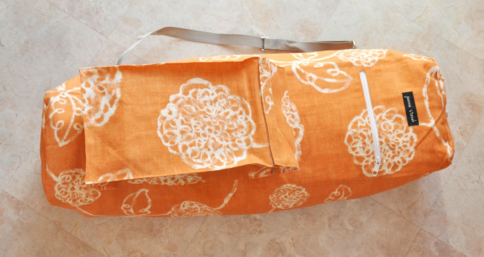 Extra Large Yoga Mat Bag, Orange and White Yoga Bag With Pockets