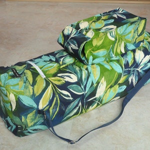 Extra large yoga mat bag, Large size yoga mat carrier, Blue and green yoga tote with pockets, Zippered yoga bag with block pocket, Gift idea