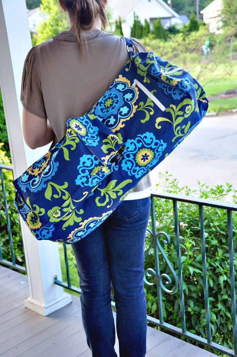 Extra Large Yoga Mat Bag, Large Size Yoga Mat Carrier, Blue and Green Yoga Tote With Pockets