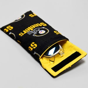 Pittsburgh Steelers glasses case, sunglasses holder, black and gold reading glasses pouch, eyeglass cover, football gift, gifts under 25 image 1