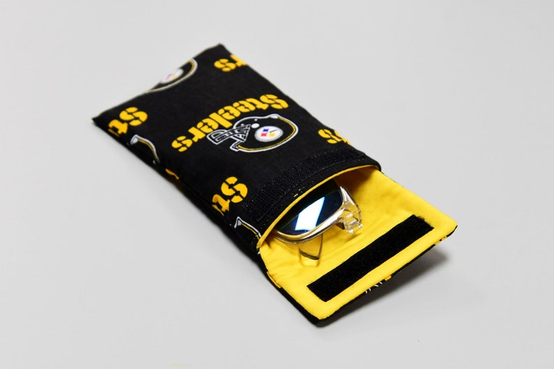 Pittsburgh Steelers glasses case, sunglasses holder, black and gold reading glasses pouch, eyeglass cover, football gift, gifts under 25 image 1