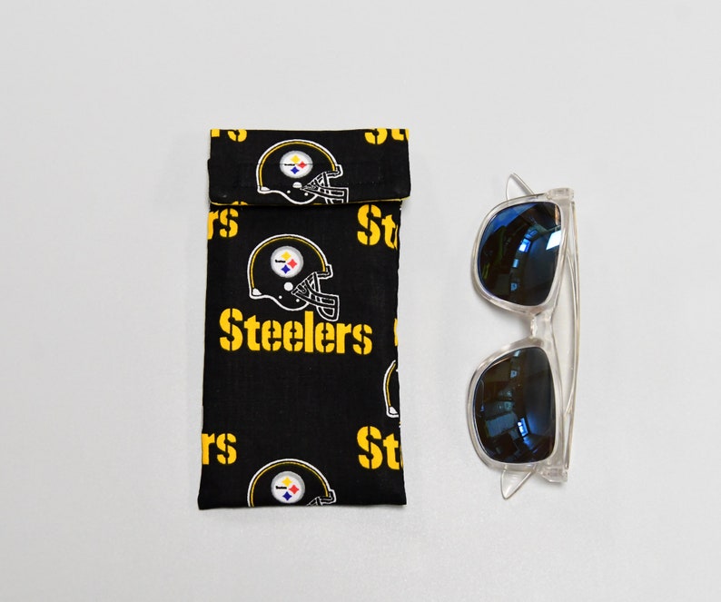 Pittsburgh Steelers glasses case, sunglasses holder, black and gold reading glasses pouch, eyeglass cover, football gift, gifts under 25 image 2