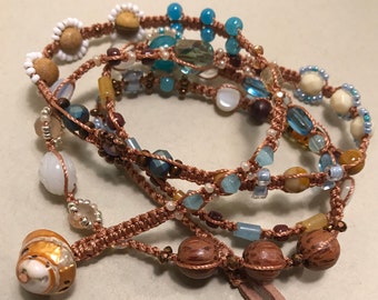 Boho Beaded Wrap Bracelet, Multi Strand Bracelet, Beachy Sunset Jewelry, Handmade Statement Bracelet