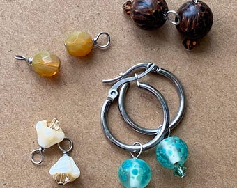 Coastal 4-in-1 Interchangeable Hoop Earrings – 4 Charm Set, Stainless Steel Hoops, Beachy Everyday Jewelry