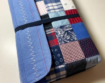 Quilted Bible Sleeve, Handmade Patchwork Book Cover, Upcycled Fabric Bible Case, Americana Quilt Bag, Small Bible Gift (Compact)