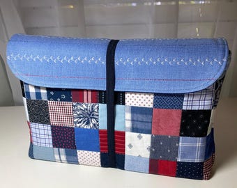 Handmade Quilted Bible Clutch, Patchwork Book Sleeve, Upcycled Fabric Cover, Americana Quilt Style, Christian Gift for Women (Medium)