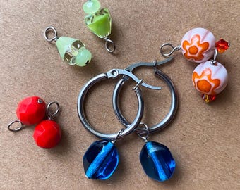 Color Pop 4-in-1 Interchangeable Hoop Earrings – 4 Charm Set, Stainless Steel Hoops, Bold Fun Jewelry