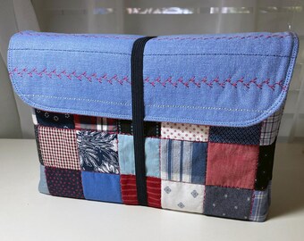 Handmade Quilted Bible Clutch, Patchwork Book Sleeve, Upcycled Fabric Cover, Americana Quilt Style, Christian Gift (Standard)