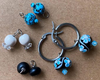Modern Blue 4-in-1 Interchangeable Hoop Earrings – 4 Charm Set, Stainless Steel Hoops, Lightweight Jewelry