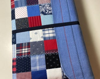 Handmade Quilted Bible Clutch, Patchwork Book Sleeve, Upcycled Fabric Cover, Americana Style, Christian Gift (Large)