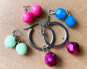 Color Pop 4-in-1 Interchangeable Hoop Earrings – 4 Charm Set, Stainless Steel Hoops, Bold Fun Jewelry