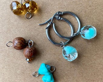 Coastal 4-in-1 Interchangeable Hoop Earrings – 4 Charm Set, Stainless Steel Hoops, Beachy Everyday Jewelry
