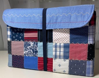 Quilted Bible Cover, Patchwork Book Sleeve, Upcycled Fabric Bible Bag, Americana Style, Faith Gift for Women (Standard)