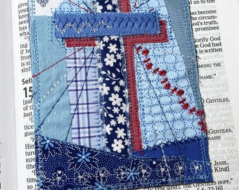 Christian Cross Quilted Fabric Bookmark No. 8, Handmade Bible Bookmark, Upcycled Shirt Fabric, Faith Gift