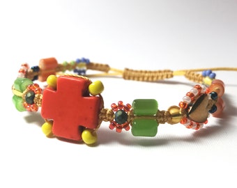 Colorful Beaded Bracelet, Macrame Bracelet, Bright Citrus Jewelry, Adjustable Bracelet, Handmade Gift for Her – Sunny Citrus