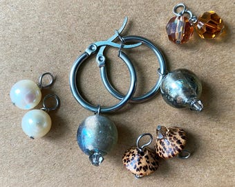 Earth Tone 4-in-1 Interchangeable Hoop Earrings – 4 Charm Set, Stainless Steel Hoops, Lightweight Everyday Jewelry