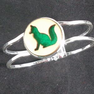 Fox Cuff Bracelet from cut Plywood and Felt set into Hinged Stainless Steel setting