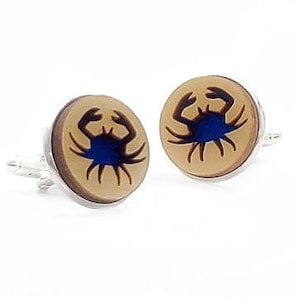 Crab cuff links of stainless Steel, Plywood and Felt for Father&#39;s Day Gift, 5th anniversary gift, Groomsmen gift, Wedding cuff links