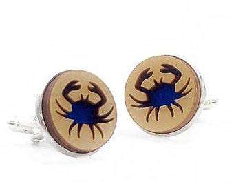 Crab cuff links of stainless Steel, Plywood and Felt for Father's Day Gift, 5th anniversary gift, Groomsmen gift, Wedding cuff links