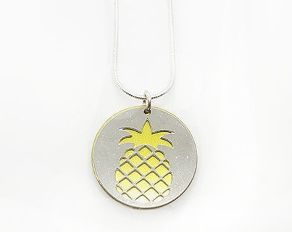 Double sided Pineapple pendant of stainless steel and recycled aluminum
