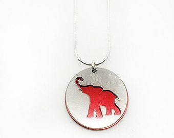 Double sided Elephant pendant of stainless steel and recycled aluminum