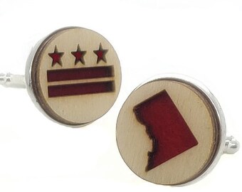 DC Flag/Map cuff links of stainless Steel, Plywood and Felt for Father's Day Gift, 5th anniversary gift, Groomsmen gift, Wedding cuff links