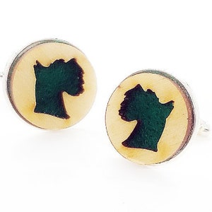 Schnauzer cuff links of stainless Steel, Plywood and Felt for Father&#39;s Day Gift, 5th anniversary gift, Groomsmen gift, Wedding cuff links