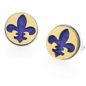 Fleur-de-lis cuff links of stainless Steel, Plywood and Felt for Father&#39;s Day Gift, 5th anniversary gift, Groomsmen gift, Wedding cuff links