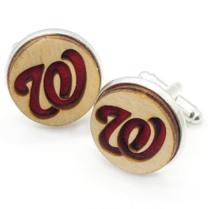 Nats cuff links of stainless Steel, Plywood and Felt for Father&#39;s Day Gift, 5th anniversary gift, Groomsmen gift, Wedding cuff links