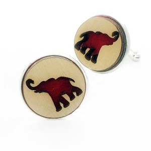 Elephant cuff links of stainless Steel, Plywood and Felt for Father&#39;s Day Gift, 5th anniversary gift, Groomsmen gift, Wedding cuff links