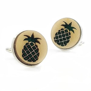 Pineapple cuff links of stainless Steel, Plywood and Felt for Father&#39;s Day Gift, 5th anniversary gift, Groomsmen gift, Wedding cuff links