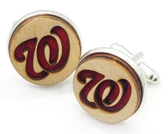 Nats cuff links of stainless Steel, Plywood and Felt for Father's Day Gift, 5th anniversary gift, Groomsmen gift, Wedding cuff links