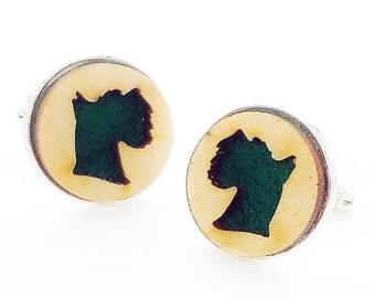 Schnauzer cuff links of stainless Steel, Plywood and Felt for Father's Day Gift, 5th anniversary gift, Groomsmen gift, Wedding cuff links