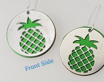 Double sided Pineapple Earrings from Stainless Steel with Green recycled aluminum or plywood