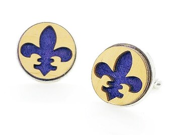 Fleur-de-lis cuff links of stainless Steel, Plywood and Felt for Father's Day Gift, 5th anniversary gift, Groomsmen gift, Wedding cuff links