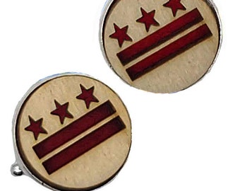 DC Flag cuff links of stainless Steel, Plywood and Felt for Father's Day Gift, 5th anniversary gift, Groomsmen gift, Wedding cuff links