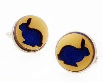 Bunny cuff links of stainless Steel, Plywood and Felt for Father's Day Gift, 5th anniversary gift, Groomsmen gift, Wedding cuff links