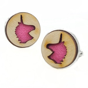 Unicorn cuff links of stainless Steel, Plywood and Felt for Father&#39;s Day Gift, 5th anniversary gift, Groomsmen gift, Wedding cuff links