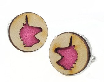 Unicorn cuff links of stainless Steel, Plywood and Felt for Father's Day Gift, 5th anniversary gift, Groomsmen gift, Wedding cuff links