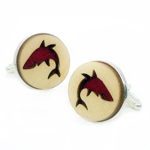 Shark cuff links of stainless Steel, Plywood and Felt for Father&#39;s Day Gift, 5th anniversary gift, Groomsmen gift, Wedding cuff links