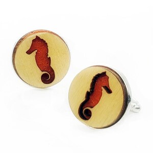 Seahorse cuff links of stainless Steel, Plywood and Felt for Father&#39;s Day Gift, 5th anniversary gift, Groomsmen gift, Wedding cuff links